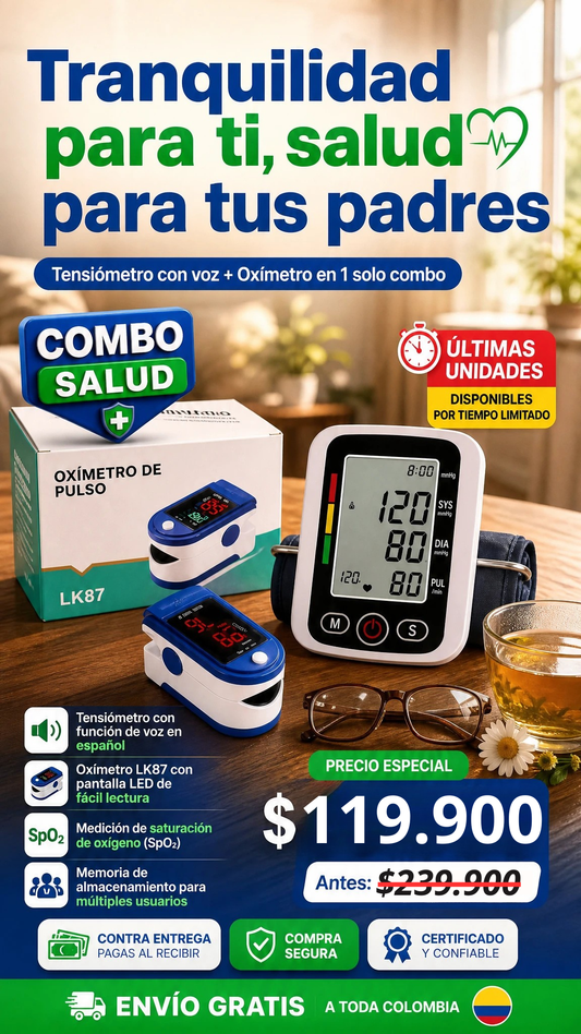 Tensiómetro y Oxímetro LK87 Voz Español