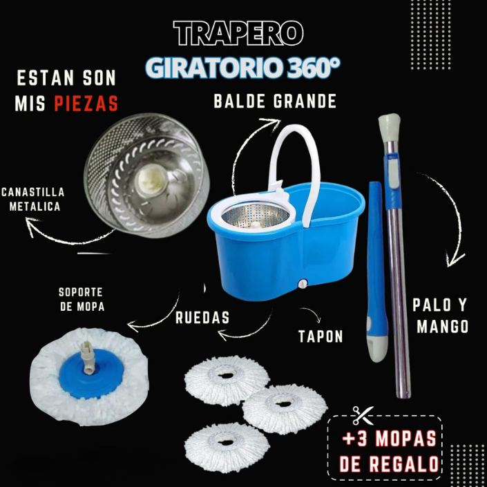 Trapeador Mágico 360° con Balde