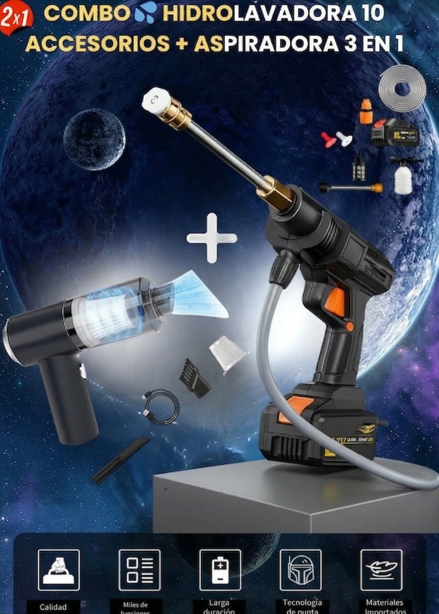 💦COMBO HIDROLAVADORA 10 ACCESORIOS + ASPIRADORA 3 EN 1 - 1