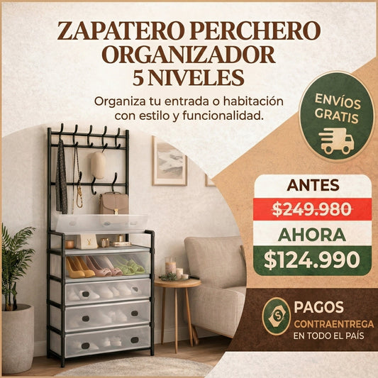 Zapatero 5 Niveles con Perchero – Antipolvo + Envío Gratis - 1
