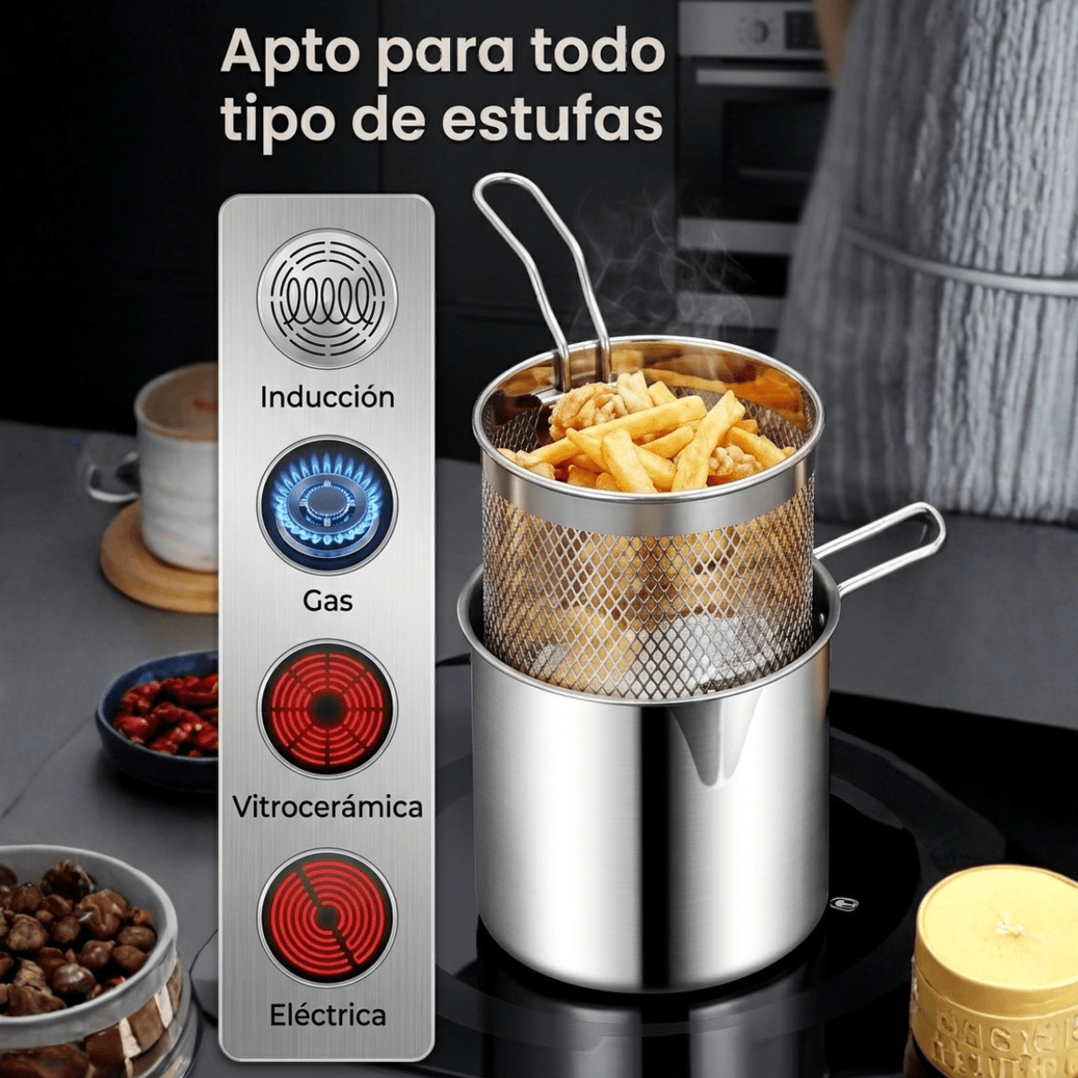Olla freidora de 1,2L en acero inoxidable 304 alemán - 2